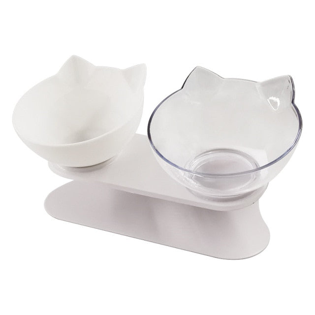 Double Cat Bowl With Tilted Raised Stand