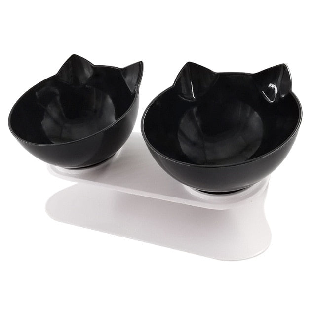 Double Cat Bowl With Tilted Raised Stand